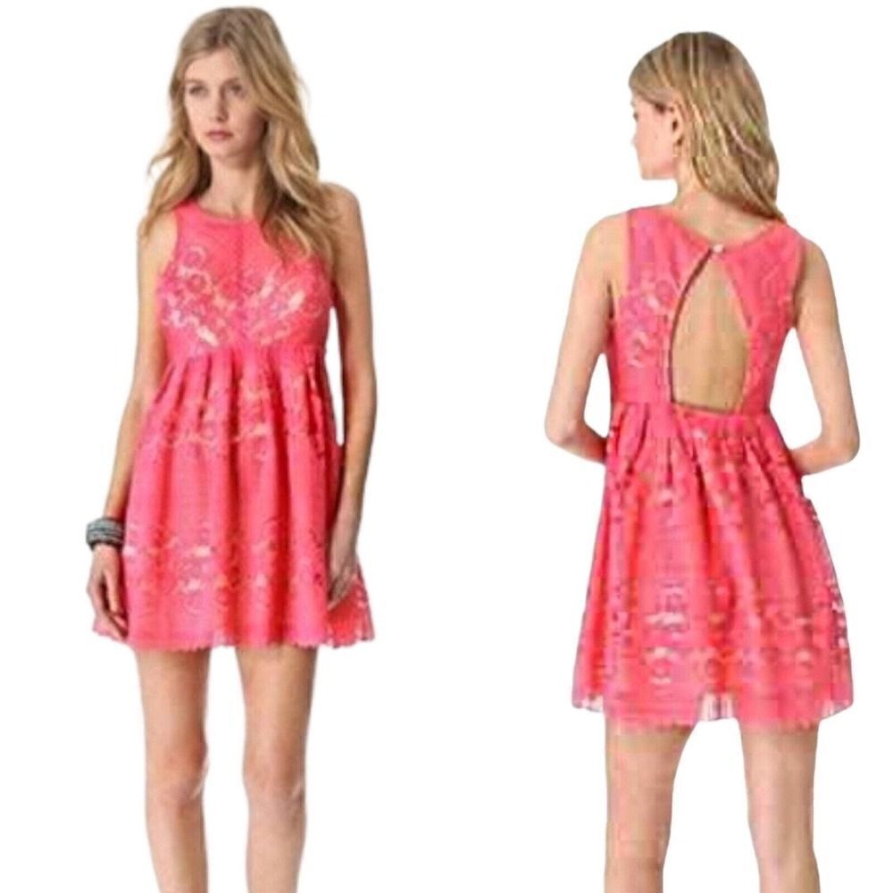 FREE PEOPLE Women's Rocco Floral Lace Sleeveless Mini Dress Pink Size 8